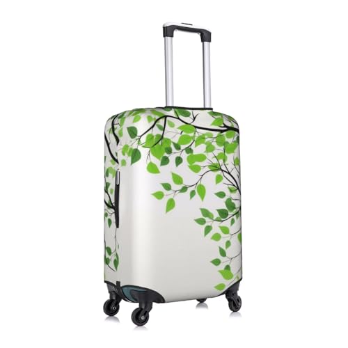 Green And White Leaf Printed Luggage Cover Elastic, Washable, Universal Fit 18-32 Inch Travel Suitcase Cover Easy To Identify3