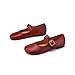 Cuctos Women Tabi Flats Round Split Toe Ballet Shoes Buckle Strap Low Heels Mary Janes Faux Leather Ballerina Moccasins Red