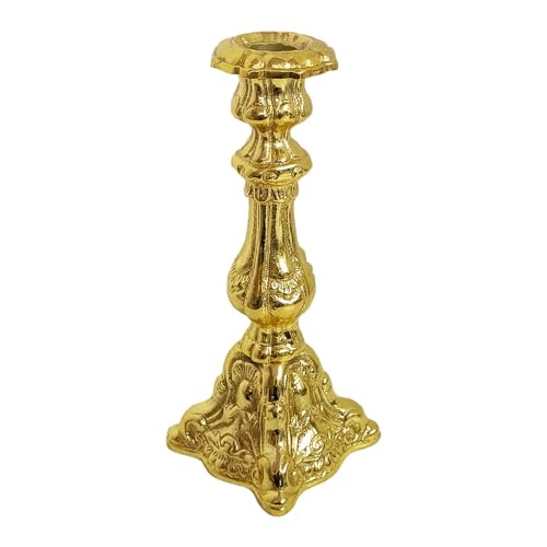 Image of Aluminum Embossed Pillar Candle Stick Holder | Finished | Table Centerpieces Coffee Tables | Home Decor Gift | Wedding Gift | Golden | (Candles are not Included)
