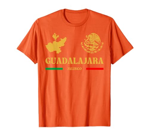 Guadalajara Jalisco with Mexican Emblem, Guadalajara T-Shirt, Men, Orange, Medium