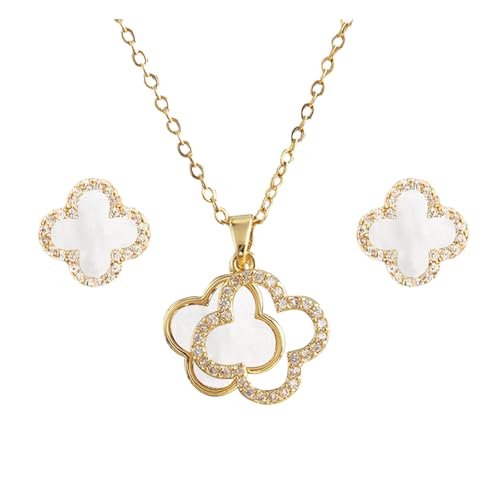 Hanaoops Parure di Gioielli da Donna Collana Orecchini Quadrifoglio Parure Gioielli Acciaio al Titanio Fortunato Quadrifoglio Nero Set di...