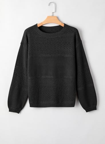 Image of SHEWIN Women's Sweaters Casual Long Sleeve V Neck Crewneck Lightweight Crochet Pullover Sweater Tops