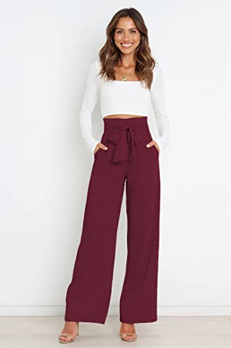 Plustrong Womens Flowy Wide Leg Dress Pants High Waist Belted Business Casual Palazzo Work Pants2