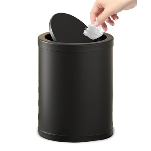 Caneca de basura metálica negra de 15L con tapa