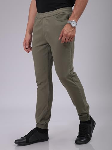 Image of The Indian Garage Co Men Slim Fit Solid Mid-Rise Joggers