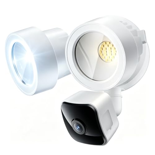 gdend Floodlight Camera Wired, 3K UHD Outdoor Security Camera, Work w/Alexa, 2200-Lumen Motion-Activated Lights, Color Night Vision, 2-Way Audio, 105dB Siren, IP65 Waterproof for Garage, Porch & Yard