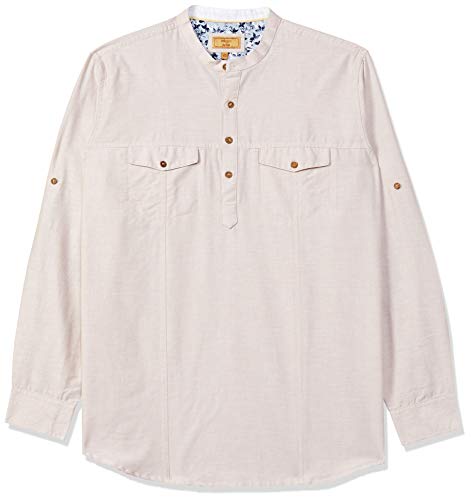Image of Ethnix by Raymond Men's Cotton Blend Regular Tunic Shirt (RTHA00134-YB Beige 100)