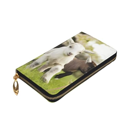 Portefeuille long en cuir avec imprimé chèvre mixte noir
