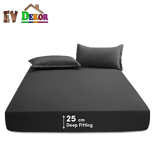 Ev Dekor Fitted Sheet Super King, Charcoal, Deep Pocket Bedsheet 10inch (25 cm), Soft Brushed Microfiber Fabric - Image 2