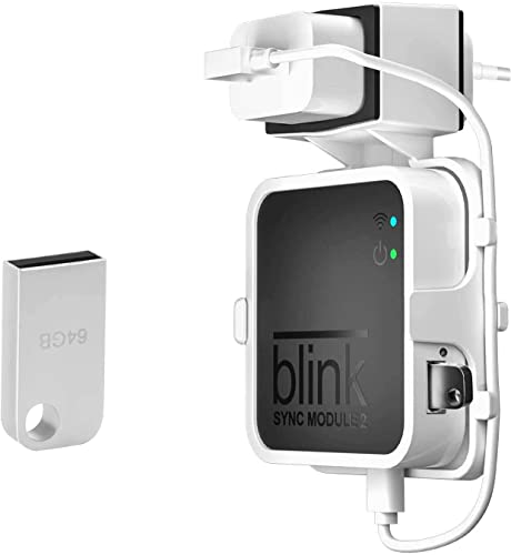 HOLACA 64 GB USB Flash Laufwerk und Wandhalterung für Blink Sync Module 2 Halterung für Neue Blink Innensicherheitskamera für den Innenbereich mit einfach zu montierendem Kurzkabel (White)