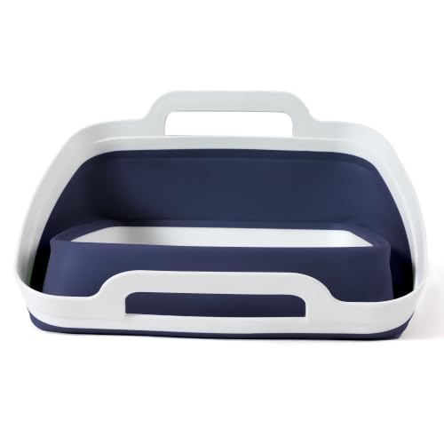 Image of FOSJGO Collapsible Dish Basin with Drain Plug, 2.4 Gal (9L) Space-Saving Foldable Sink, Wash Basin for Kitchen, Baby Bottles, Vegetable Washing, Camping, RV and Party Beverage Tubs (Navy blue)