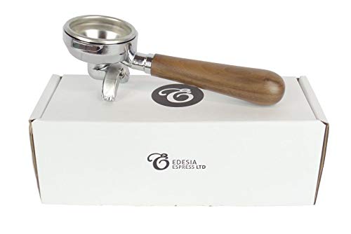 Portafiltro di ricambio di altissima qualità con manico in noce per macchinette espresso Elektra 58mm. Include manico, ghiera, filtro removibile non pressurizzato da 14g, molla e beccuccio doppio.