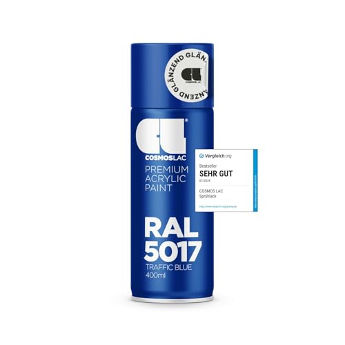 COSMOS LAC Sprühlack blau, glänzend - Spraydosen Sprühfarbe DIY Lack Acryllack Spray Farbspray Sprühdose Lackspray Farbe für Kunststoff, Metall, uvm. (RAL 5017 - verkehrsblau)
