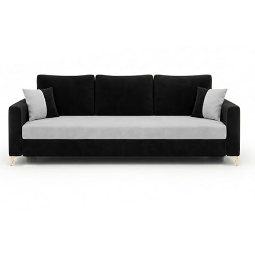 Image of Classiq Rich 5 Seater L Shape Sofa Set with 2 Movable Ottomans | Flexible Layout | Rich Velvet Suede Fabric | Silver Legs | Dual Tone Modern Sofa for Living Room (Black-Light Grey)