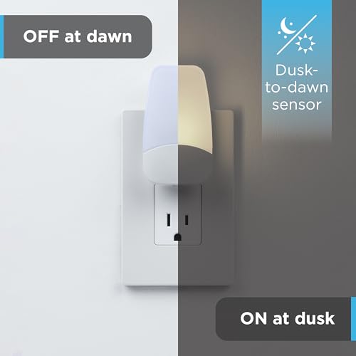 Image of GE LED Night Lights Plug Into Wall, Dusk to Dawn Sensor, Ambient Lighting, Dorm Room Essentials, Nightlight for Bedroom, Bathroom Decor, Kitchen Warm White, 86119, 4 Pack