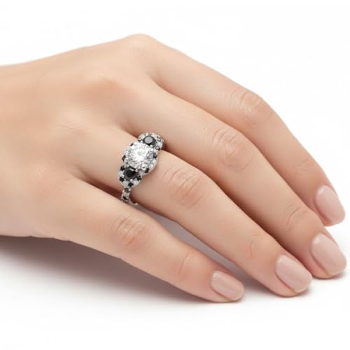 Image of 55Carat Choose Your Gemstone Delicate 3 Stone Halo Diamond CZ Ring Sterling Silver Round Shape Halo Engagement Rings Everyday Jewelry Wedding Jewelry Handmade Gifts for Wife US Size 4 to 12