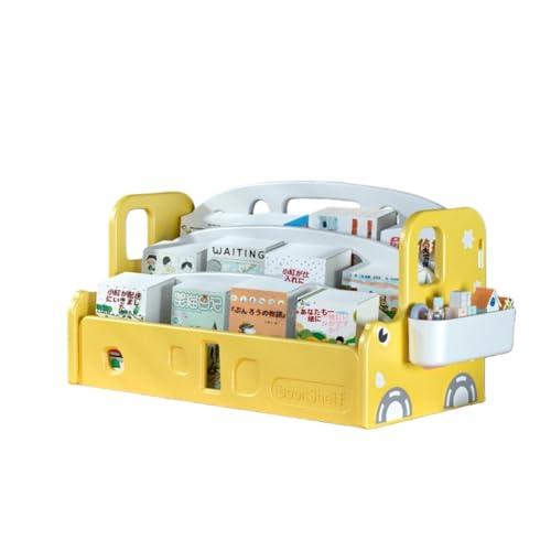 BRZU 絵本スタンド 子供用本棚 棚板取り外し可能 大容量 子供用デスクトップ収納ボックス デスク/窓台/ベビーベッド/ベッドサイド用 小物収納 可愛いデザイン 車柄簡単スタイル プレゼント 入学祝い 収納習慣養成 部屋整理 (片面収納,イエロー)