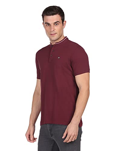 Arrow Men Red Mandarin Collar Textured Polo Shirt