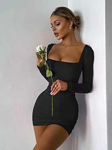 Xxtaxn Women's Sexy Bodycon Long Sleeve Backless Party Mini Dress Black #TOP6