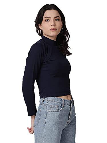 Image of SIRIL Women's Regular Fit Knitted Crop T-Shirt