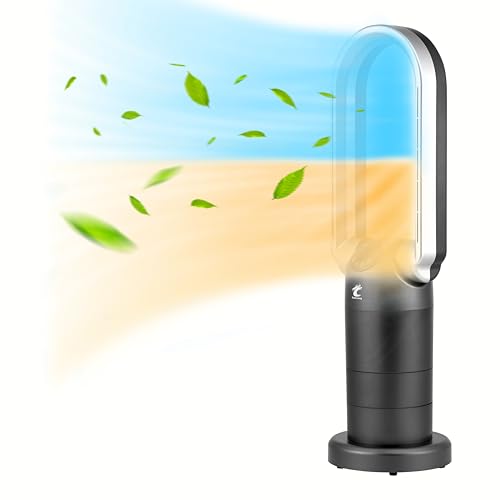 OceanLoong 1500W Bladeless Space Heater & Fan for Bedroom with Remote, Adjustable Thermostat, and Timer, 29 - Grey/Silver