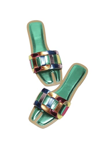 Image of GORGLITTER Women's Colorful Sparkly Multi Colored Summer Slip Flat Sandals | Colorful Flat Sandals, Leather Sandals, Slip on Sandals Women, Multi Colored Sandals, Summer Sandal