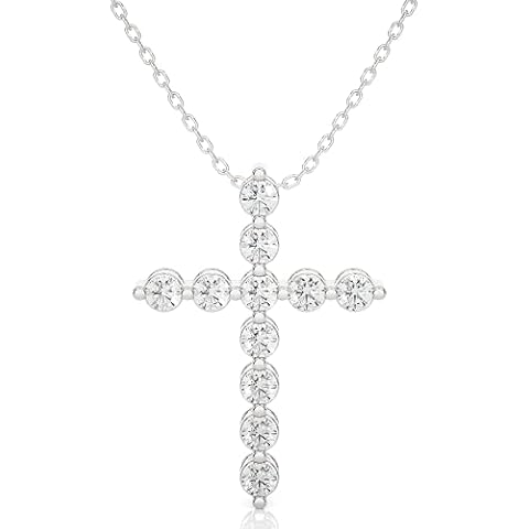 Privosa Fine Jewelry 1/4 Carat Diamond Cross Pendant Necklace for Women in 14k White Gold (F-G, SI2-I1, cttw) with 18 Inch Silver Chain and Lobster Claw Cover