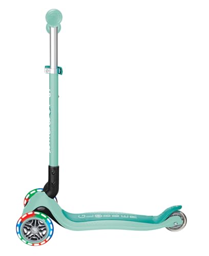GLOBBER Primo Foldable Lights - Tretroller Kinder, 120/80 mm, ABEC 9, 3-rädrig, höhenverstellbar, LED-Rollen, Mint