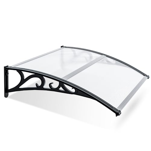 Jopassy Vordach für Haustür 100x120cm, Überdachung aus 5 mm Polycarbonat und ABS, Transparentes Pultbogenvordach, Regenschutz für Balkon, Carport, Fahrradunterstand