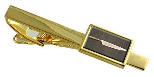 Cuchillo de chef de tono oro clip de corbata con cuadro de mensaje grabado para regalo