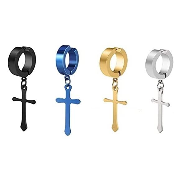 Zukhruf Stainless Steel 4 Pcs Non-pierced Clip On Hoop Jesus Cross Earrings for Men (B09YRLMFMM) Amazon Price History, Amazon Price Tracker