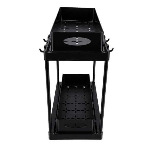 Asixxsix organizador de almacenamiento debajo del fregadero, 2 niveles, color negro, con cajones extraíbles y construcción en plástico ABS para cocina y baño miniatura 5