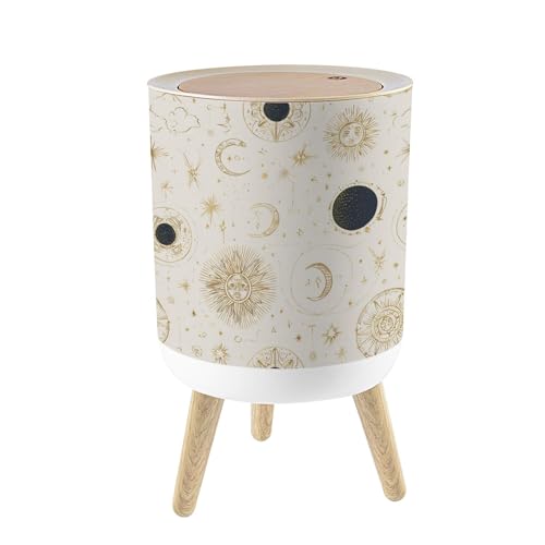 Caneca de Basura Pequeña con Tapa y Patas de Madera