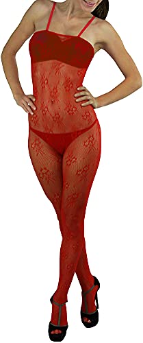 Image of ToBeInStyle Women's Bodystocking Crotchless Peek-A-Boo Fishnet Lace Bodysuit