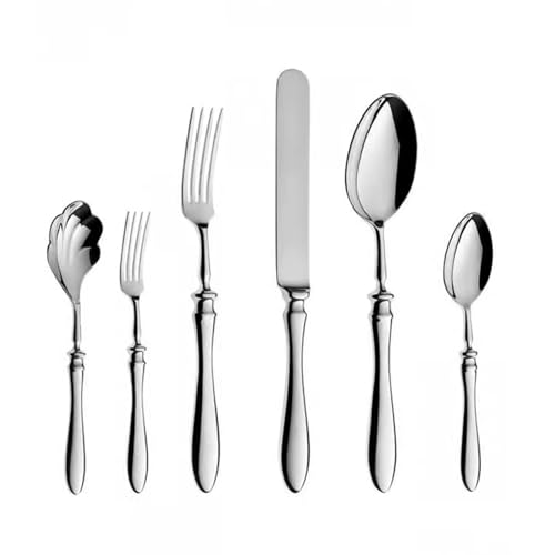 round handle Silverware Set for 12, 72 Piece Stainless Steel Flatware Set with Steak Knives, Include Fork Spoon Knife Set for home use utensil, Mirror Polished, Dishwasher Safe