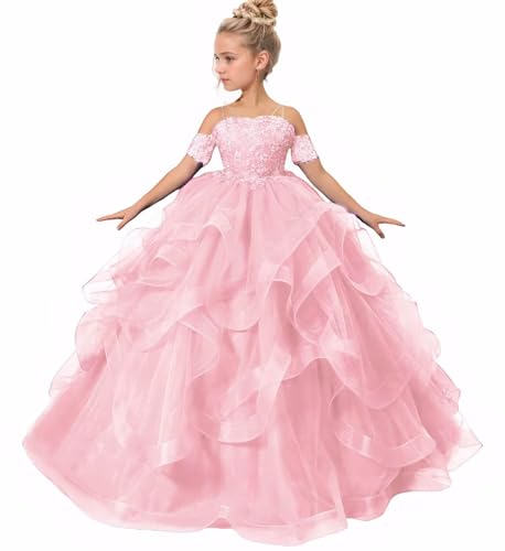 Flower Girl Dress Lace Appliques Tulle Princess Pageant Flower Girl Dresses for Wedding A-Line Long Kids Ball Gowns