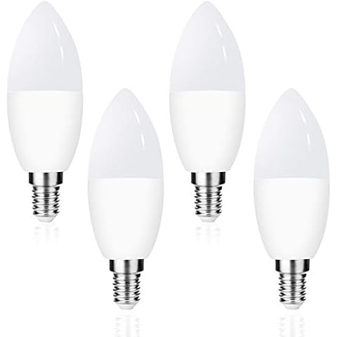 E14 LED Bulbs 7W C37 Candle Light Bulb Screw Candle Base Lights Plastic Frosted 60W Incandescent Bulb Equivalent,Non-dimmable Lamp Cool White 6000K,Pack of 4 Energy Saving Bulbs Cover