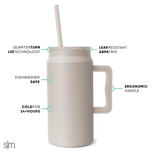 Simple Modern 50 oz Mug Tumbler with Handle and Straw Lid | Reusable Insulated Stainless Steel Large Travel Jug Water Bottle | Gifts for Women Men Him Her | Trek Collection | Almond Birch - Image 3