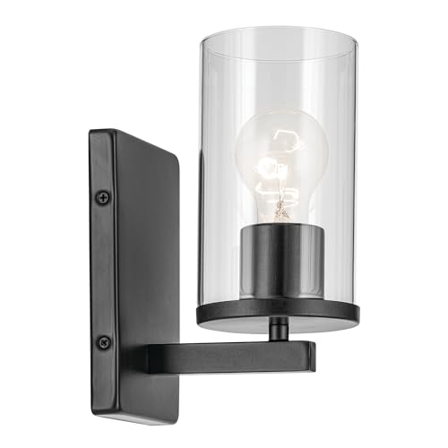 Image of Kichler Crosby 4.5 inch 1-Light Wall Sconce Bathroom Vanity Light Fixture with Satin Etched Cased Opal Glass in Black for Bathroom, Powder Room, Hallway (4.5 inch x 9.25 inch), 45495BKCLR