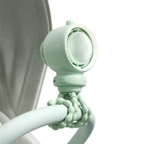 Image of JISULIFE Stroller Fan Baby Large, Safe Bladeless for Crib, Desk, Portable Battery Rechargeable Cooling Fan with Air Turbo Tech, LED Display, Night Light, Food-Grade Gift for Mom/Dad/Friend - Green