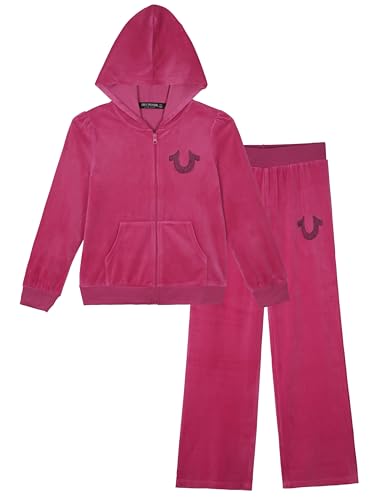 True Religion Girls Hoodie and Sweatpant Set Velour Jogger Sets for Girl Fashion Clothing