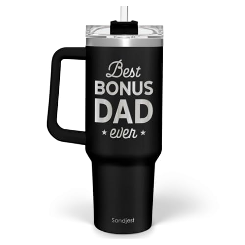 Image of SANDJEST Bonus Dad Tumbler Gift from Step Daughter Son, 40oz Stainless Steel Insulated Coffee Tumbler With Lid & Straw, Travel Cup Gift for Step Dad Men, Christmas Birthday Father's Day