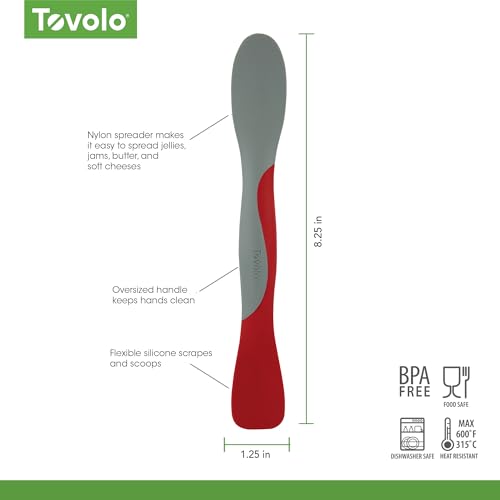 Image of Tovolo Mini Scoop and Spread Tool for Kitchen Meal Prep Small Sandwich Spreader Spatula for Peanut Butter Jelly, Silicone BPA Free Dishwasher Safe Scooper Spreader, Cayenne Red and Oyster Gray