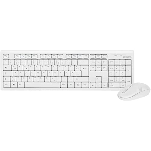 LogiLink ID0104W - Kabelloses Tastatur/Maus Set, 2, 4GHz, Tastatur 103 Tasten (+13 Hotkeys) - Maus (Optischer Sensor) mit 3 Bedientasten, Autolink Verbindung, Weiß