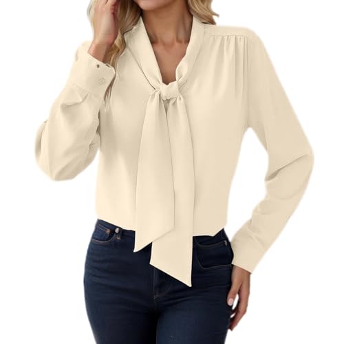 Blusas de Mujer 2026 Elegante Blusa Con Cuello Corbata, Manga Larga, Suave Y Cómoda Túnica Top Con Para Y Casual Oversize Tops Blancos, beige, XL