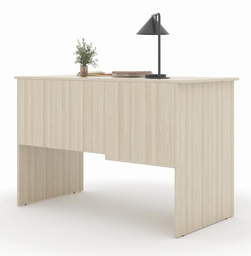 Image of 116x75x56CM Engineered Wood Verto Study & Office Table with Smooth Lockable Drawer and 2 Shelves for Storage | Sturdy, DIY Counter, Commercial Table- Acacia Light with Grey