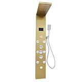 YUNRUX Duschpaneel LCD Temperaturanzeige Duschsystem Multifunktional Wasserausgangsmodi Duschthermostat Regendusche mit Handbrause Duschamatur Wannenthermostat Dusche LED-Anzeige (Gold)
