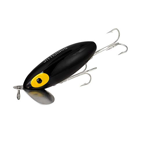 Arbogast Clicker Jitterbug Topwater Bass Fishing Lure - Excellent for Night Fishing, Freshwater Fishing Gear and Accessories, Black, 2