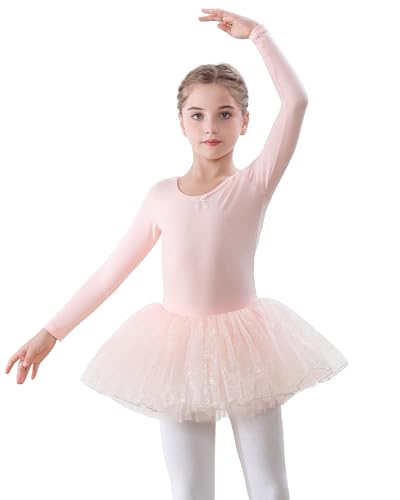 FONLAM Vestido Maillot de Danza Ballet para Nina Algodón Leotardo de Baile Ballet Tutú Brillante (Rosa, 7-8 años)
