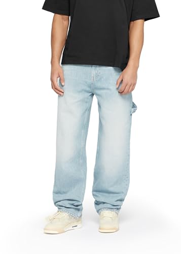 Burocs Skater Fit Jeans Teal Blue Jeans Herren 5 Pocket Style Mit YKK Reißverschluss 100% Baumwolle, Charcoal, 36W X 32L